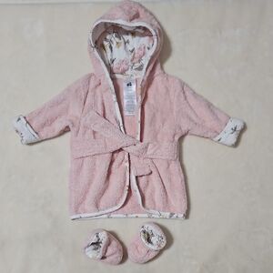 Pink Hooded Baby Bathrobe with Floral Trim - Kids Bathrobe